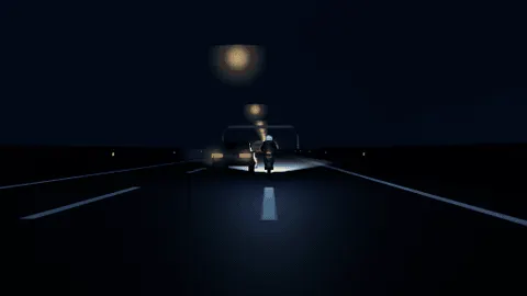 WANGAN gameplay: a motorcycle exits a Tokyo tunnel through traffic at night